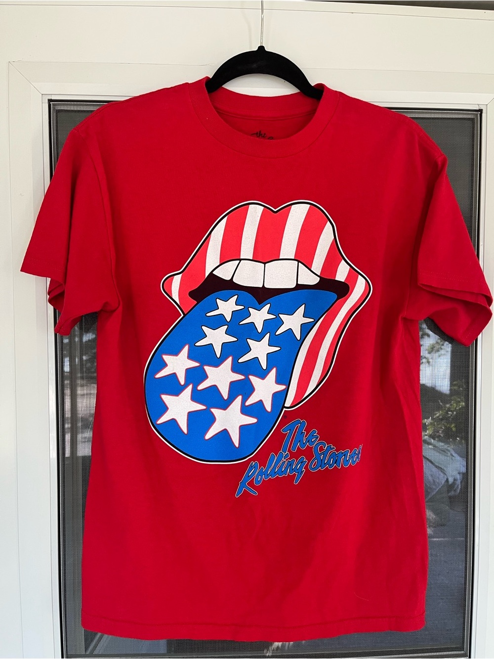 the Rolling Stones Red Tee with Blue & White Star Tongue